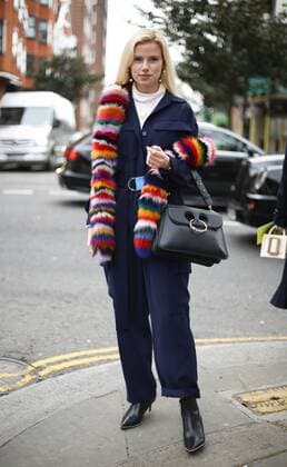 A chic showgoer attending the A.W.A.K.E. show during London Fashion Week - Feb 16, 2019 - LFW: Fall 2019 Street Style Day 2, London England United Kingdom  Copyright: xValentinaxRanierix h_00581224