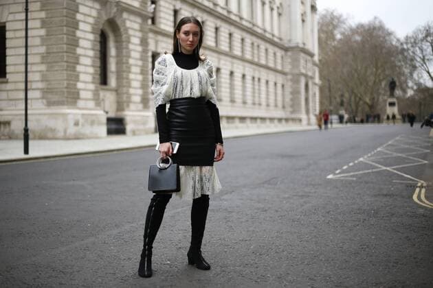 A chic showgoer attending the Toga show during London Fashion Week - Feb 16, 2019 - LFW: Fall 2019 Street Style Day 2, London England United Kingdom  Copyright: xValentinaxRanierix h_00581277