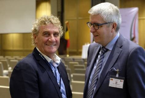 Jen-Marie Pfaff and Pieter Timmermans pictured at a briefing after the arrival of the Belgian delegation in Mexico city, Sunday 17 February 2019. Several federal and regional ministers accompany the princess on a economic mission to Mexico from 17 to 24 February.  ERICxLALMAND 05532824