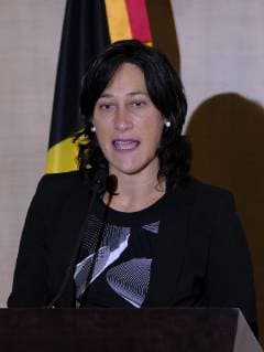 Awex s Florence Vanholsbeeck pictured at a briefing after the arrival of the Belgian delegation in Mexico city, Sunday 17 February 2019. Several federal and regional ministers accompany the princess on a economic mission to Mexico from 17 to 24 February.  ERICxLALMAND 05532814