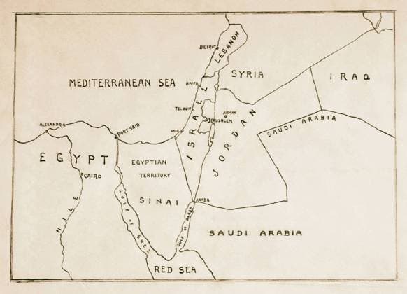 Palestine & Israel subjects of 1953. Near East, map as in 1953 (flat) showing Israel . 1953  Copyright: LisztxCollection LCME180713_10636