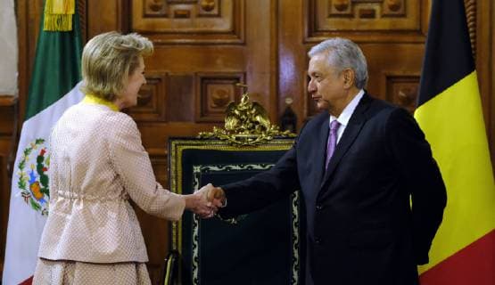 Princess Astrid of Belgium and President of Mexico, Andres Manuel Lopez Obrador pictured during a meeting at the presidential palace on the second day of a Belgian economic mission to Mexico, Monday 18 February 2019. Several federal and regional ministers accompany the princess on an economic mission to Mexico from 17 to 24 February.  ERICxLALMAND 05533344