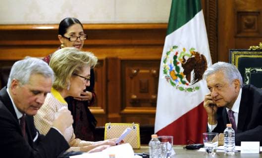 Princess Astrid of Belgium and President of Mexico, Andres Manuel Lopez Obrador pictured during on the second day of a Belgian economic mission to Mexico, Monday 18 February 2019. Several federal and regional ministers accompany the princess on an economic mission to Mexico from 17 to 24 February.  ERICxLALMAND 05533360