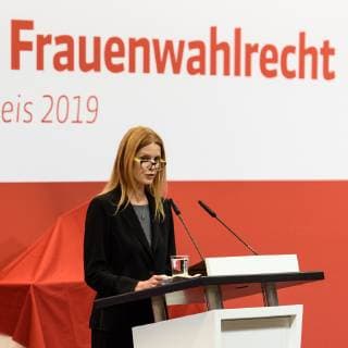 The SPD Bundestag faction celebrates 100 years of womens suffrage in Germany Berlin 18 02 2019 The SPD Bundestag faction celebrates 100 years of womens suffrage in Germany Berlin 18 02 2019 Our goal is parity and the awarding of the Marie Juchacz Prize 2019 The picture shows Esther Schweins Berlin Bundestag Berlin Germany
