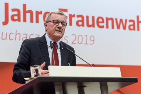 The SPD Bundestag faction celebrates 100 years of womens suffrage in Germany Berlin 18 02 2019 The SPD Bundestag faction celebrates 100 years of womens suffrage in Germany Berlin 18 02 2019 The SPD Bundestag faction celebrates 100 years of womens suffrage - Our goal is parity and the awarding of the Marie Juchacz Prize 2019 The picture shows Wilhelm Schmidt President of Arbeiterwohlfahrt e V AWO Berlin Bundestag Berlin Deutschland