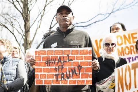 February 18, 2019 - Atlanta, GA, U.S - One hundred demonstrators gathered at the Atlanta field office of U.S. Immigration and Customs Enforcement to protest againt President Trump s declaration of a national emergency in order to fund a wall along the U.S. Mexico border. The protest was part of a nationwide series of protests organized by MoveOn.org, and was locally supported by organizations such as the Georgia Alliance for Social Justice, the ACLU, and Project South. Atlanta U.S. - ZUMAe86_ 20190218_zap_e86_001 Copyright: xStevexEberhardtx