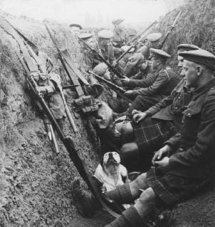 Stereoview WW1, The Great War Realistic Travels Military photographs circa 1918.A bosche sniper worries a section of Seaforths who are snatching a moments rest DesignxPicsx xJohnxShort 902_33_12538358HighRes