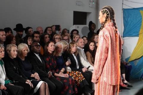 . 19 02 2019. London, United Kingdom. The Duchess of Cornwall in the front row at the Bethany Williams show at London Fashion Week for Autumn Winter 2019 .  xStephenxLockx xi-Imagesx IIM-19308-0004