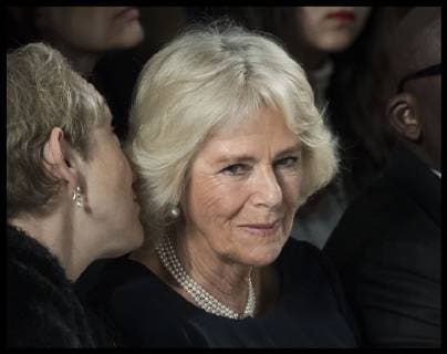 . 19 02 2019. London, United Kingdom. The Duchess of Cornwall in the front row at the Bethany Williams show at London Fashion Week for Autumn Winter 2019.  xStephenxLockx xi-Imagesx IIM-19308-0020