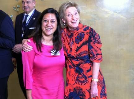 Rose Donck, Head of Department State Visits and Trade Missions at Belgian Foreign Trade Agency and Princess Astrid of Belgium pictured during a signing ceremony on the third day of a Belgian economic mission to Mexico, Tuesday 19 February 2019. Several federal and regional ministers accompany the princess on an economic mission to Mexico from 17 to 24 February.  ERICxLALMAND 05534031