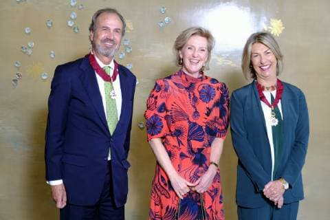 Fernando Senderos Mestre, Princess Astrid of Belgium and Marie Therese Hermand pictured during a signing ceremony on the third day of a Belgian economic mission to Mexico, Tuesday 19 February 2019. Several federal and regional ministers accompany the princess on an economic mission to Mexico from 17 to 24 February.  ERICxLALMAND 05534033
