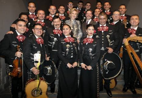 Princess Astrid of Belgium poses with a Mariachi band during the official reception after the Belgian Jazz Manouche meets Mexican beats concert on the third day of a Belgian economic mission to Mexico, Tuesday 19 February 2019. Several federal and regional ministers accompany the princess on an economic mission to Mexico from 17 to 24 February.  ERICxLALMAND 05534099