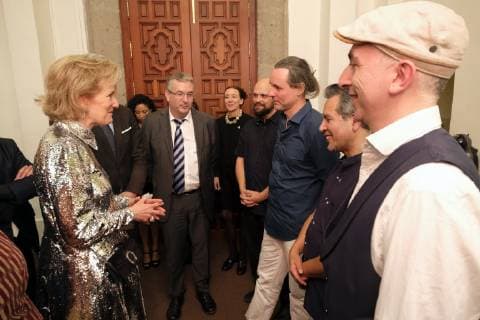 Princess Astrid of Belgium meets with the artists after the Belgian Jazz Manouche meets Mexican beats concert on the third day of a Belgian economic mission to Mexico, Tuesday 19 February 2019. Several federal and regional ministers accompany the princess on an economic mission to Mexico from 17 to 24 February.  ERICxLALMAND 05534088