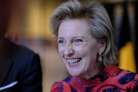 Princess Astrid of Belgium laughs during a informal moment with the press on the third day of a Belgian economic mission to Mexico, Tuesday 19 February 2019. Several federal and regional ministers accompany the princess on an economic mission to Mexico from 17 to 24 February.  ERICxLALMAND 05534113