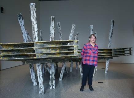 February 20, 2019 - London, UK, United Kingdom - Phyllida Barlow is seen viewing her installation at at Royal Academy of Arts in London..British artist Phyllida Barlow transforms the Royal Academy™s Gabrielle Jungels-Winkler Galleries with an exhibition of entirely new work, entitled cul-de-sac. The exhibition has been conceived as a sequential installation running across all three of the interconnected spaces. The exhibition is open to the public from 23 February until 23 June 2019. London United Kingdom - ZUMAs197 20190220_zab_s197_008 Copyright: xDinendraxHariax