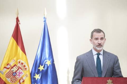 February 21, 2019 - Madrid, Madrid, Spain - King Felipe VI of Spain attends the Delivery of the National Research Awards 2018 at Palacio de El Pardo on February 21, 2019 in Madrid, Spain Madrid Spain  - ZUMAg15_ 20190221_zaf_g15_020 Copyright: xJackxAbuinx