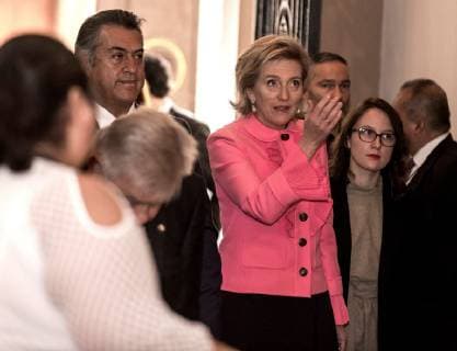 Princess Astrid of Belgium (C) attends a meeting with Nuevo Leon Governor Jaime Rodriguez Calderon (L) at the Government Palace, in Nuevo Leon, Monterrey, Mexico, 21 February 2019, as part of her agenda in the country. Princess Astrid of Belgium visits Monterrey !ACHTUNG: NUR REDAKTIONELLE NUTZUNG!  Copyright: xMiguelxSierrax AME6386 20190221-636863714662761284