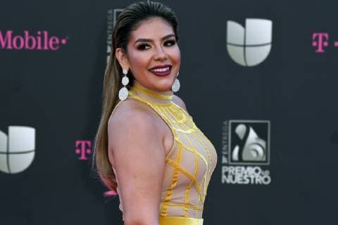 Evelyn Sicairos walks the red carpet at the Univision 2019 Premio Lo Nuestro a La Moesica Latina award show at the American Airlines Arena in Miami,Florida, February 21, 2019.  MIA201902211143 GARYxIxROTHSTEIN