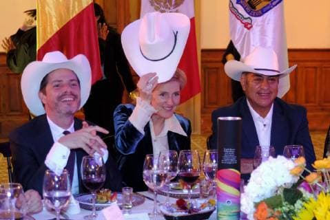 Ambassador of Belgium to Mexico Antoine Evrard, Princess Astrid of Belgium and Jaime Rodriguez Calderon Governor of Nuevo Leon pictured during a Dinner offered by Jaime Rodriguez Calderon, Governor of Nuevo Leon province, on the fifth day of a Belgian economic mission to Mexico, Thursday 21 February 2019, in Monterrey. Several federal and regional ministers accompany the princess on an economic mission to Mexico from 17 to 24 February.  ERICxLALMAND 05535980