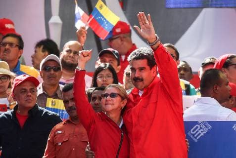 News Bilder des Tages CARACAS, VENEZUELA - FEBRUARY 23, 2019: Venezuela s President Nicolas Maduro (R) with wife attend his supporters rally in Caracas. Valery Sharifulin TASS  TS0A2210
