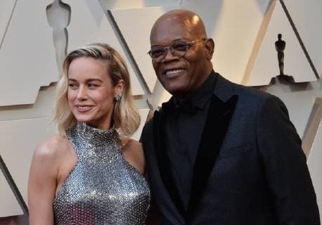 (L-R) Brie Larson and Samuel L. Jackson arrive on the red carpet for the 91st annual Academy Awards at the Dolby Theatre in the Hollywood section of Los Angeles on February 24, 2019.  LAP20190224213 JIMxRUYMEN