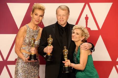HOLLYWOOD, CALIFORNIA - FEBRUARY 24: Kate Biscoe, Greg Cannom and Patricia Dehaney in the press room during the 91st Annual Academy Awards at Hollywood and Highland on February 24, 2019 in Hollywood, California.. Copyright: xFayexSadoux