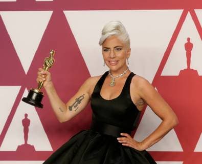 Lady Gaga, winner of Best Original Song for Shallow from A Star is Born, appears backstage with her Oscar during the 91st annual Academy Awards at Loews Hollywood Hotel in the Hollywood section of Los Angeles on February 24, 2019.  LAP20190224870 JOHNxANGELILLO