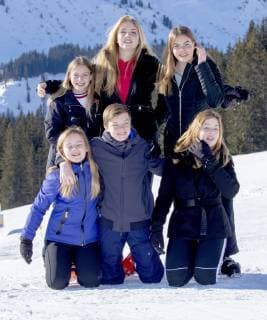 25-02-2019 Lech Princess Amalia and Princess Alexia and Princess Ariane and Eloise and Claus Casimir and Leonore pose during a photocall during the ski holiday in Lech am Arlberg, Austria.  Copyright: xPPEx