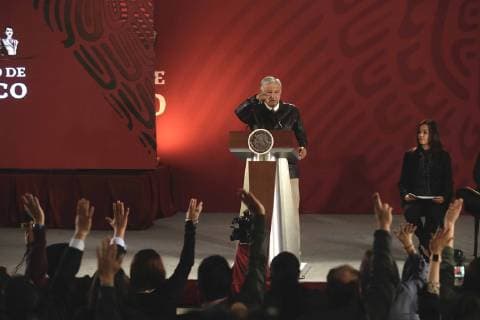 February 25, 2019 - EUM20190225NAC01.JPG .CIUDAD DE MEXICO. PresidencyPresidencia-AMLO.- 25 de febrero de 2019. El presidente Andres Manuel Lopez Obrador, durante su conferencia matutina en Palacio Nacional, afirma que la banca de desarrollo esta bajo revision porque su administracion busca terminar con subsidios y creditos que detonan la corrupcion. Foto: Agencia EL UNIVERSALLuis CortesEELG  - ZUMAu78_ 20190225_zaf_u78_006 Copyright: xElxUniversalx