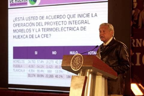 February 25, 2019 - EUM20190225NAC02.JPG .CIUDAD DE MEXICO. PresidencyPresidencia-AMLO.- 25 de febrero de 2019. El presidente Andres Manuel Lopez Obrador, durante su conferencia matutina en Palacio Nacional, informa que 59.5% de las personas consultadas estan a favor de que inicie la operacion del proyecto de a termoelectrica de Huexca, en Morelos. Foto: Agencia EL UNIVERSALLuis CortesEELG  - ZUMAu78_ 20190225_zaf_u78_007 Copyright: xElxUniversalx