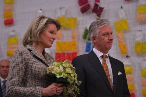 Queen Mathilde of Belgium and King Philippe - Filip of Belgium pictured during a visit of Belgian Royal couple in Antwerp province, with a social and artistic workshop called De Loods for persons psychologically vulnerable, in Duffel, Tuesday 26 February 2019.  LUCxCLAESSEN 05538493
