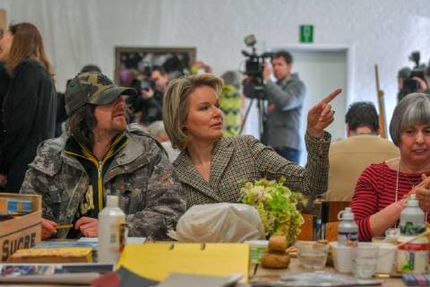 Queen Mathilde of Belgium pictured during a visit of Belgian Royal couple in Antwerp province, with a social and artistic workshop called De Loods for persons psychologically vulnerable, in Duffel, Tuesday 26 February 2019.  LUCxCLAESSEN 05538535