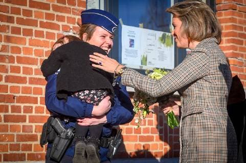 Queen Mathilde of Belgium arrives for a visit of Belgian Royal couple in Antwerp province, with a social and artistic workshop called De Loods for persons psychologically vulnerable, in Duffel, Tuesday 26 February 2019.  LUCxCLAESSEN 05538549
