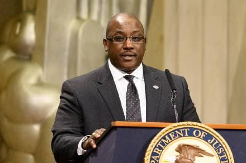 February 26, 2019 - Washington, DC, U.S - Louis V. Franklin Sr., United States Attorney for the Middle District of Alabama, at the Department of Justice African American History Month Observance Program in the The Great Hall at the U.S. Department of Justice in Washington, DC on February 26, 2019 Washington U.S. - ZUMAb161 20190226_zap_b161_036 Copyright: xMichaelxBrochsteinx