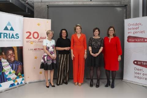 Queen Mathilde of Belgium poses with the Womed Award South to Bianca Del Carmen Perdomo at the 20th edition of the award ceremony of the Womed Award , for best female entrepreneur, organised by Markant and Unizo, Wednesday 27 February 2019 in Brussels.  HATIMxKAGHAT 05539658