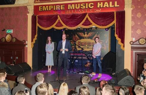 . 27 02 2019. Belfast , Northern Ireland, United Kingdom. The Duke and Duchess of Cambridge at the Belfast Empire Music Hall where they pulled pints of beer on the first day of their two day trip to Northern Ireland. Pic: i-Images Pool  xi-Imagesx xPoolx IIM-19346-0248