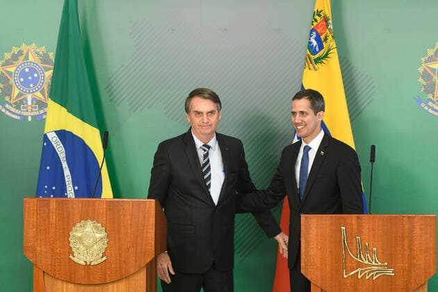 News Themen der Woche KW09 News Bilder des Tages BRASÍLIA, DF - 28.02.2019: JUAN GAIDÓ ON A VISIT TO BRAZIL - Self-proclaimed Venezuelan President Juan Guaidó visits Brazil on Thursday, 28, and speaks of the crisis after attempted US aid and allies for Venezuela. In the photo, Juan Guaidó and President Jair Bolsonaro. x1688653x  EduxChaves