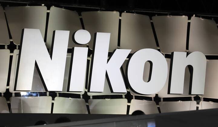 February 28, 2019, Yokohama, Japan - Logo of Japanese camera maker Nikon is displayed at the CP+ camera and photo exhibition in Yokohama, suburban Tokyo on Thursday, February 28, 2019. Some 70,000 camera fans are expecting to visit a four-day exhibition.  (98166084)