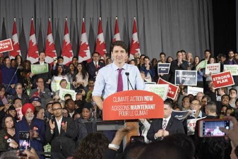 March 5, 2019 - Toronto, Ontario, Canada - Prime Minister Justin Trudeau and leader of the Liberal Party of Canada, delivering remarks to supporters at a Liberal Climate Action Rally in Toronto, ON, on March 4, 2019. Toronto Canada  - ZUMAn230 20190305_zaa_n230_007 Copyright: xArindamxShivaanix
