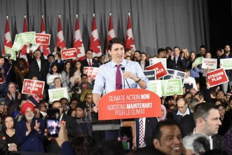 March 5, 2019 - Toronto, Ontario, Canada - Prime Minister Justin Trudeau and leader of the Liberal Party of Canada, delivering remarks to supporters at a Liberal Climate Action Rally in Toronto, ON, on March 4, 2019. Toronto Canada  - ZUMAn230 20190305_zaa_n230_005 Copyright: xArindamxShivaanix