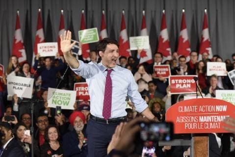 March 5, 2019 - Toronto, Ontario, Canada - Prime Minister Justin Trudeau and leader of the Liberal Party of Canada, waiving towards his to supporters at a Liberal Climate Action Rally in Toronto, ON, on March 4, 2019. Toronto Canada  - ZUMAn230 20190305_zaa_n230_009 Copyright: xArindamxShivaanix