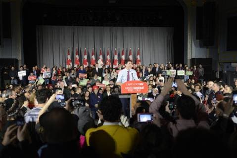 March 4, 2019 - Toronto, Ontario, Canada - Prime Minister Justin Trudeau and leader of the Liberal Party of Canada, delivering remarks to supporters at a Liberal Climate Action Rally in Toronto, ON, on March 4, 2019. Toronto Canada  - ZUMAn230 20190304_zaa_n230_687 Copyright: xArindamxShivaanix