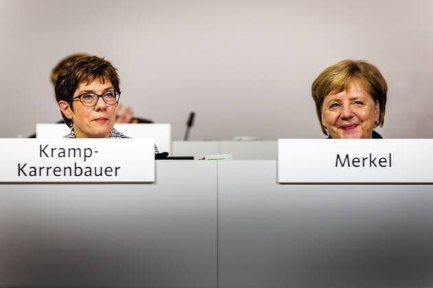 Annegret Kramp Karrenbauer Candidate for CDU presidency and Chancellor Angela Merkel CDU party conference in Hamburg exhibition halls 07 12 2018 Hamburg At the 31 CDU party conference in Germany on 7 8 December 2018, CDU chairwoman will be newly elected Hamburg 07 12 2018 CDU federal party conference