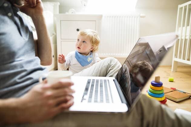 Father with his little son working from home model released Symbolfoto property released  HAPF01954