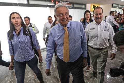March 8 2019 EUM20190308NAC63 JPG AGUASCALIENTES Ags PresidencyPresidency AMLO March 8, 2019 President Andres Manuel Lopez Obrador upon his arrival in Aguascalientes is received by Governor Martin Orozco Photo Agency EL UNIVERSALJuan Carlos ReyesEELG  - ZUMAu78_ 20190308_zaf_u78_122 Copyright: xElxUniversalx