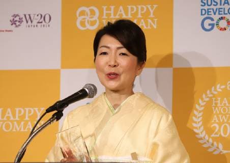 March 8, 2019, Tokyo, Japan - Japan s fashion magazine chief editor Hiromi Sogo delivers a speech as she receives the Happy Woman Award 2019 for SDGs on the International Women s Day in Tokyo on Friday, March 8, 2019. Five women were awarded as they contributed to the promotion of gender equality and UN s SDGs.  (98742899)