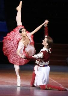 MOSCOW, RUSSIA - MARCH 11, 2019: Ballet dancers Marta Lutsko (L) as Medora and Ivan Negrobov as Conrad perform in a scene from the Le Corsaire production of the Voronezh Opera and Ballet Theatre, staged by Yuri Burlaka at Stanislavski and Nemirovich-Danchenko Moscow Music Theatre as part of the 2019 Golden Mask Russian Performing Arts Festival. Alexander Shcherbak TASS  TS0A44D5