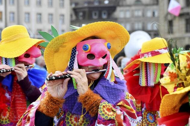 11 03 2019 Basel Switzerland Basel street carnival Pfeiffer piccolo player in action Tradition Tradition