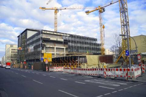 Construction site for Sony Music headquarters in Schoeneberg at Buelowstrasse corner Steinmetzstrasse after demolition of former Commerzbank building The headquarters comes from Munich to Berlin