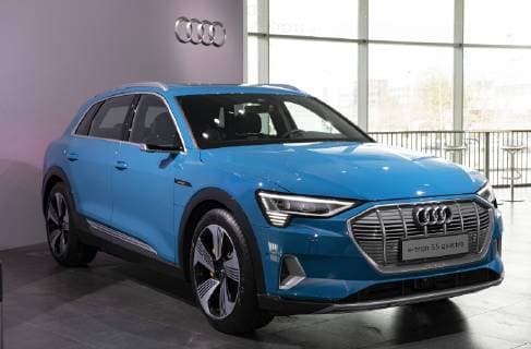 An Audi e tron 55 quattro is presented at AUDI AGs annual press conference Ingolstadt 14 03 2019